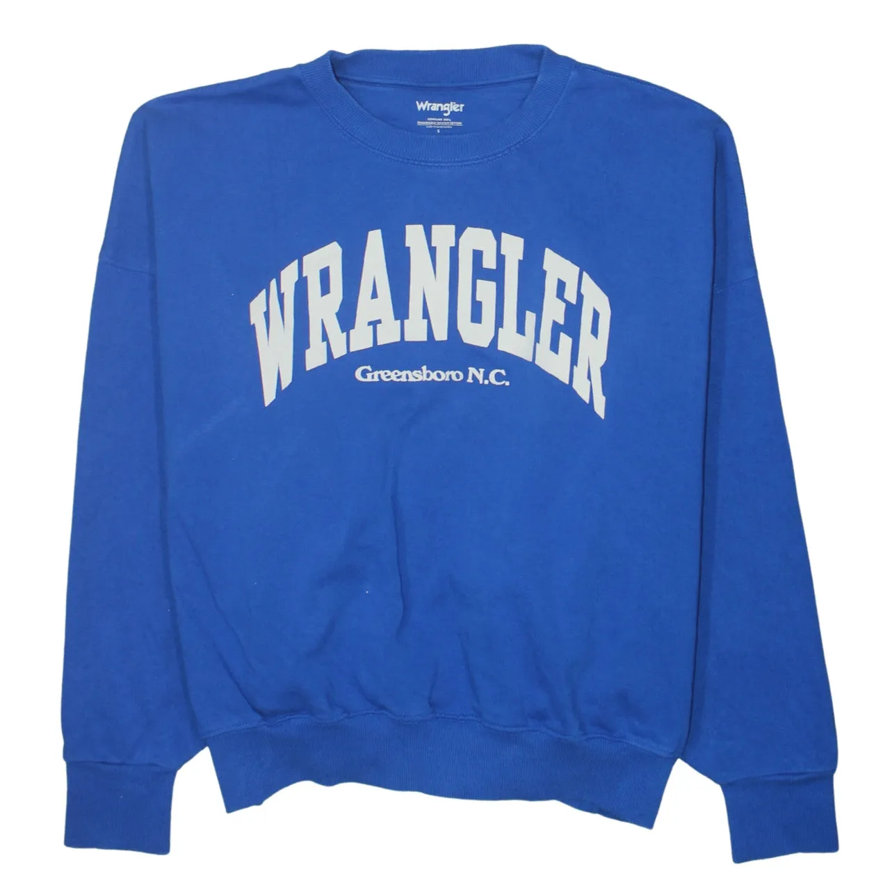 Wrangler 90's Spellout Crew Neck Sweatshirt Small Blue sold by Vintage Club