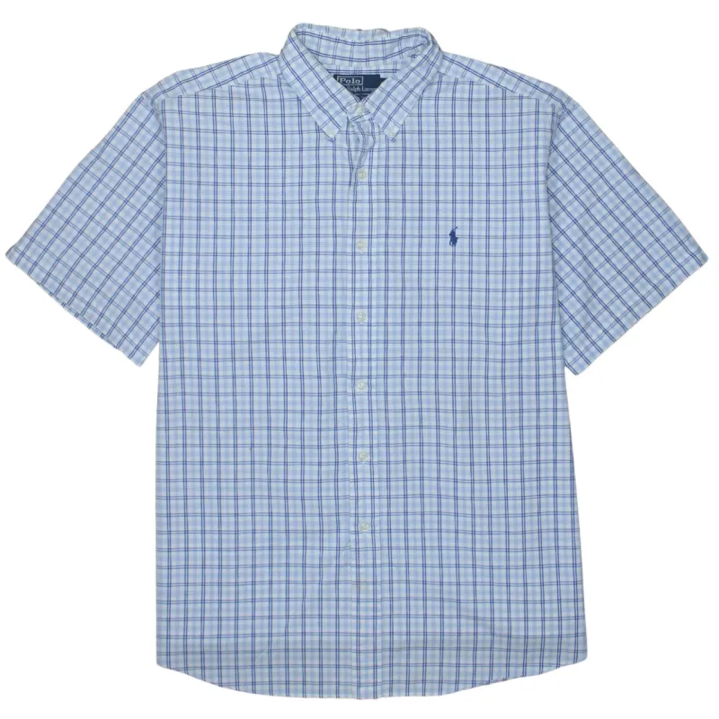 Polo Ralph Lauren 90's Short Sleeves Button Up T Shirt XXLarge (2XL) Blue made by Polo by Ralph Lauren