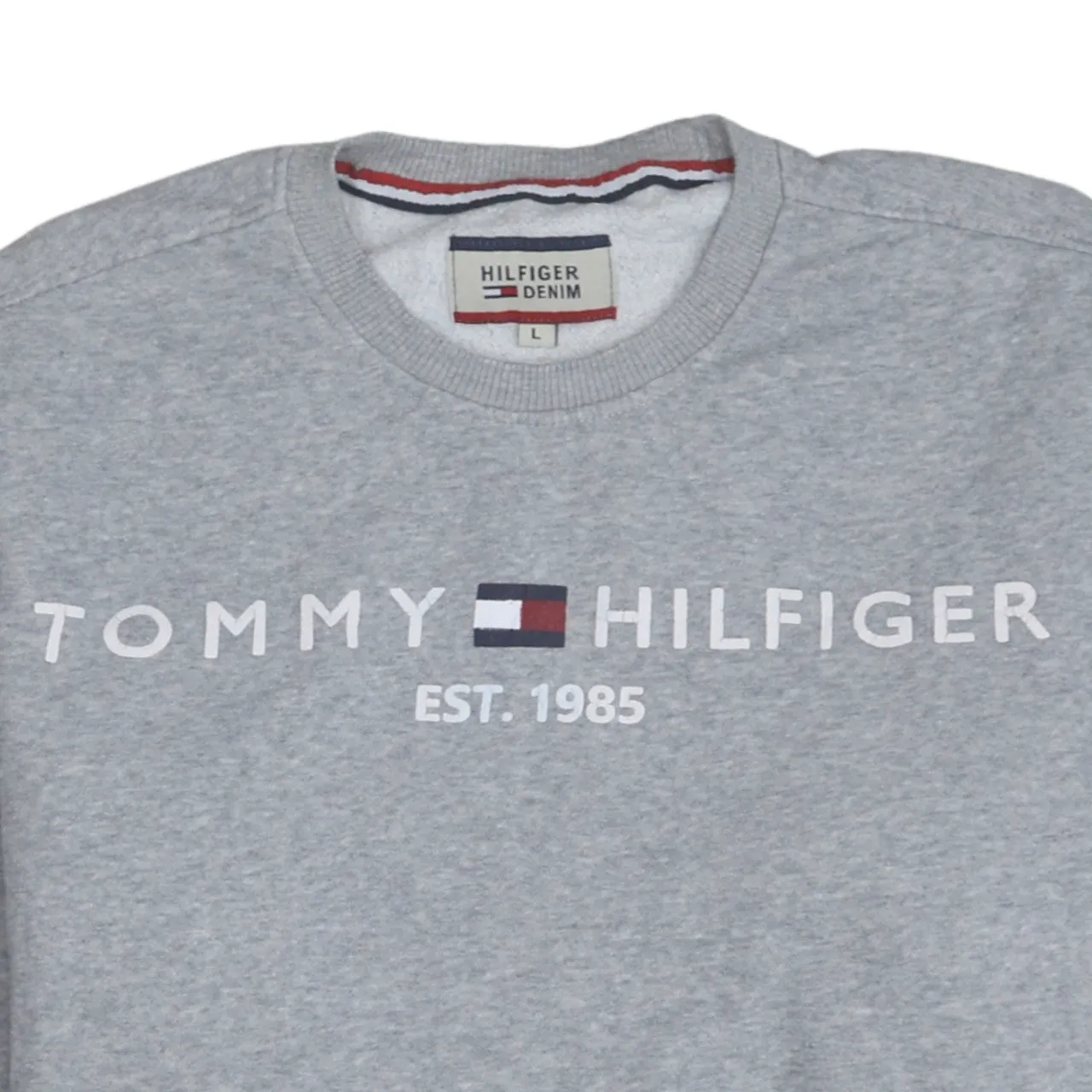 Tommy Hilfiger 90's Spellout Crew Neck Sweatshirt Large Grey sold by Vintage Club product image thumbnail 3