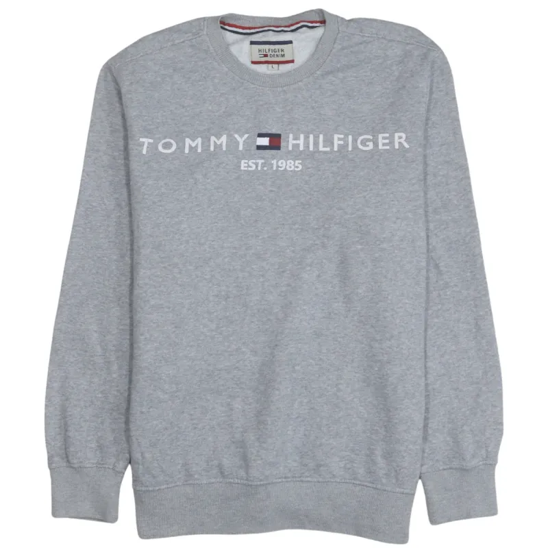 Tommy Hilfiger 90's Spellout Crew Neck Sweatshirt Large Grey made by Tommy Hilfiger