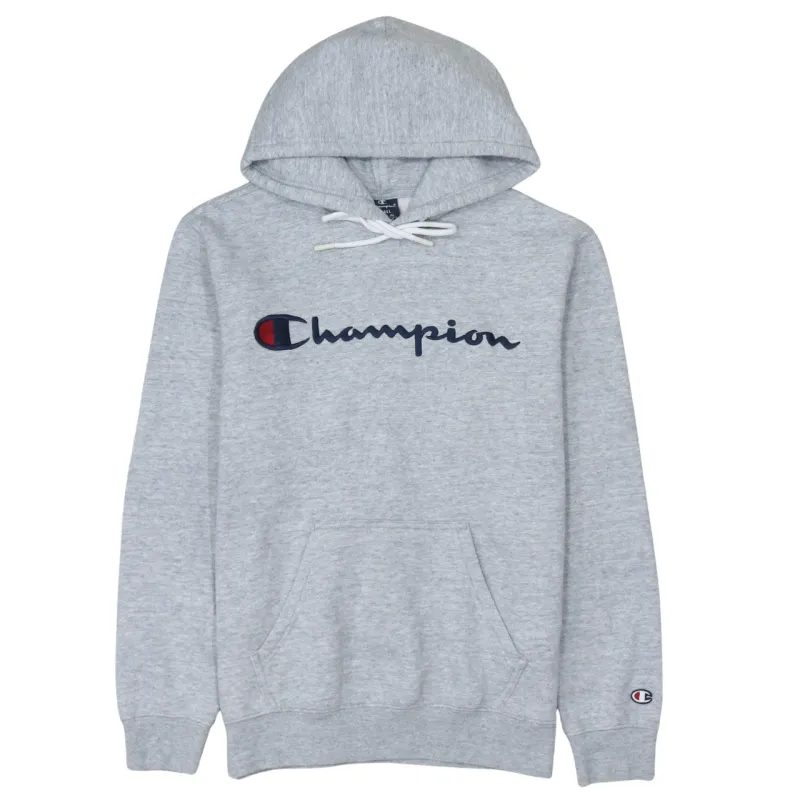 Champion 90's Spellout Pullover Hoodie Small Grey sold by Vintage Club