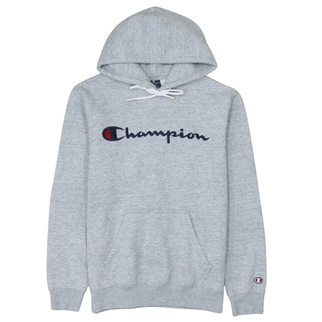 Champion 90's Spellout Pullover Hoodie Small Grey sold by Vintage Club