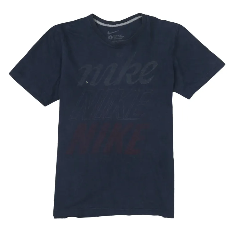 Nike 90's Spellout Short Sleeves T Shirt Small Navy Blue made by Nike