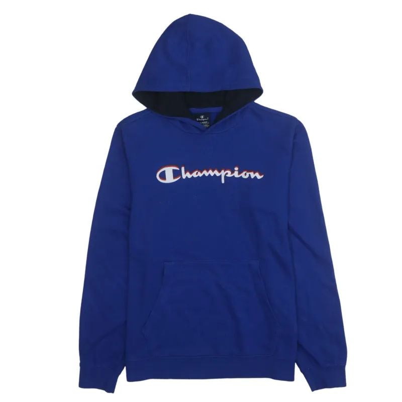 Champion 90's Spellout Pullover Hoodie XXLarge (2XL) Blue sold by Vintage Club
