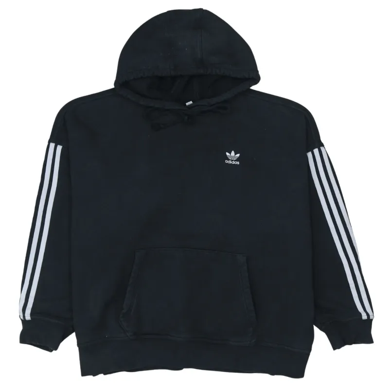 Adidas 90's Striped Sleeve Pullover Hoodie Small Black sold by Vintage Club