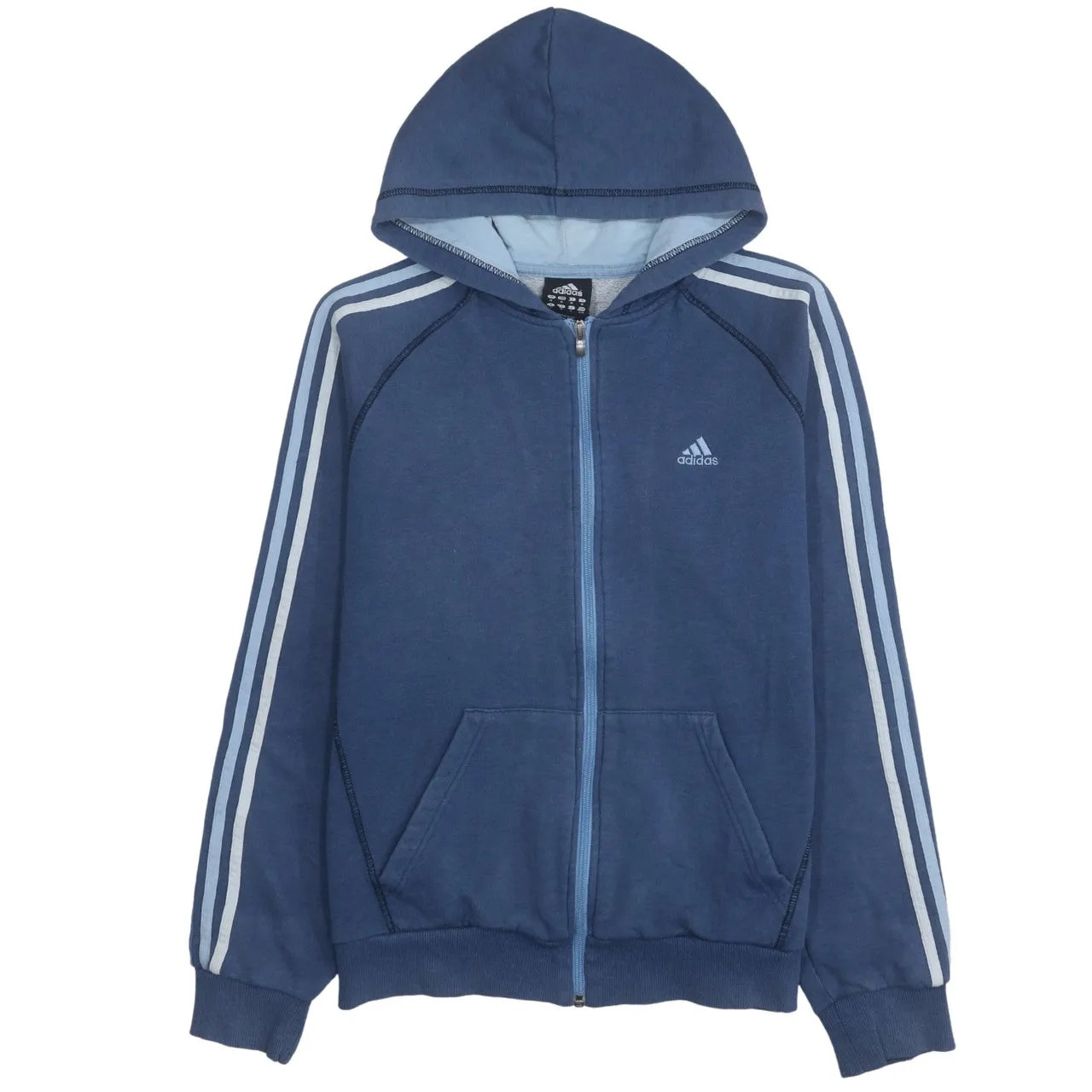 Adidas 90's Striped Sleeve Full Zip Up Hoodie Medium Blue sold by Vintage Club