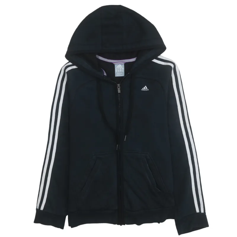 Adidas 90's Striped Sleeve Full Zip Up Hoodie Medium Black sold by Vintage Club