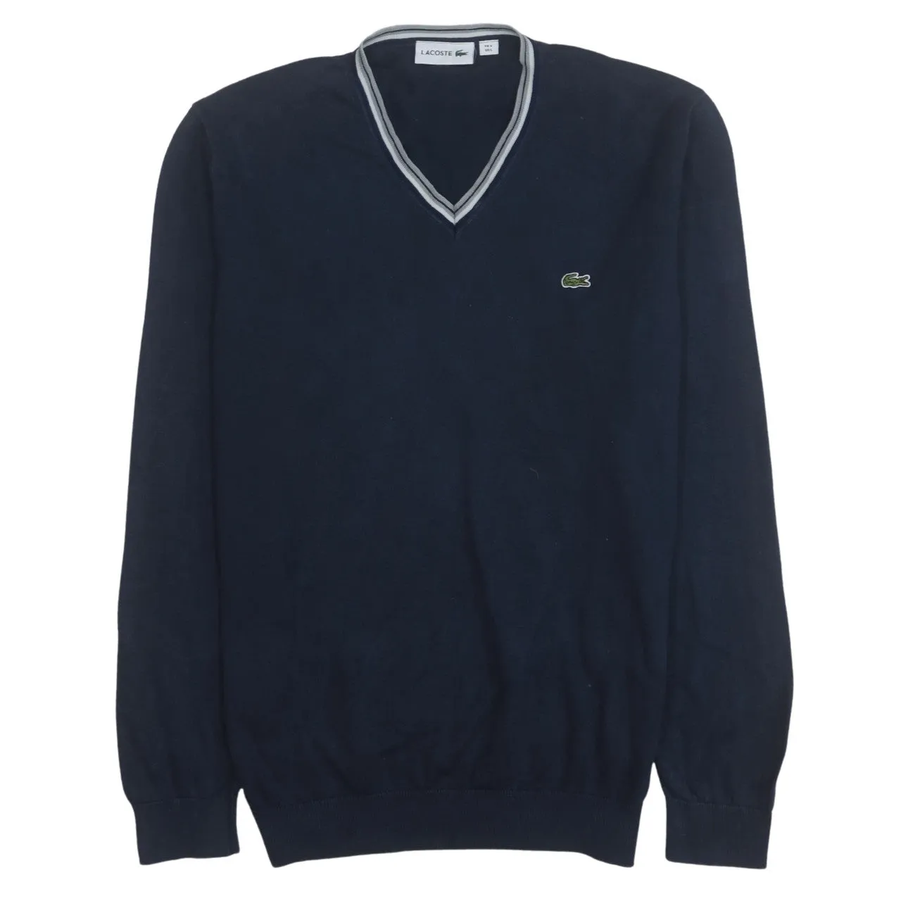 Lacoste 90's Lightweight V Neck Sweatshirt Large Navy Blue sold by Vintage Club