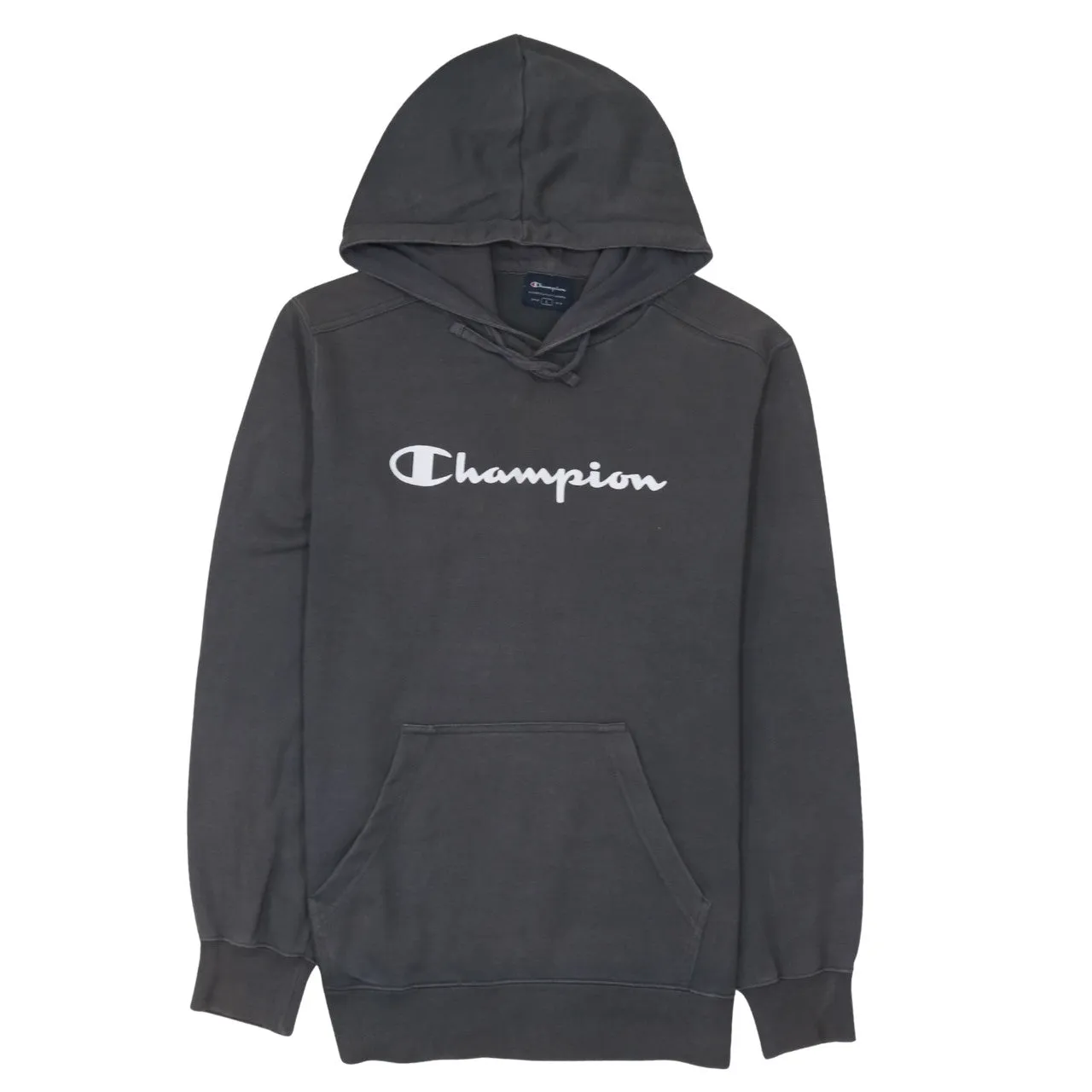 Champion 90's Spellout Pullover Hoodie Large Grey sold by Vintage Club