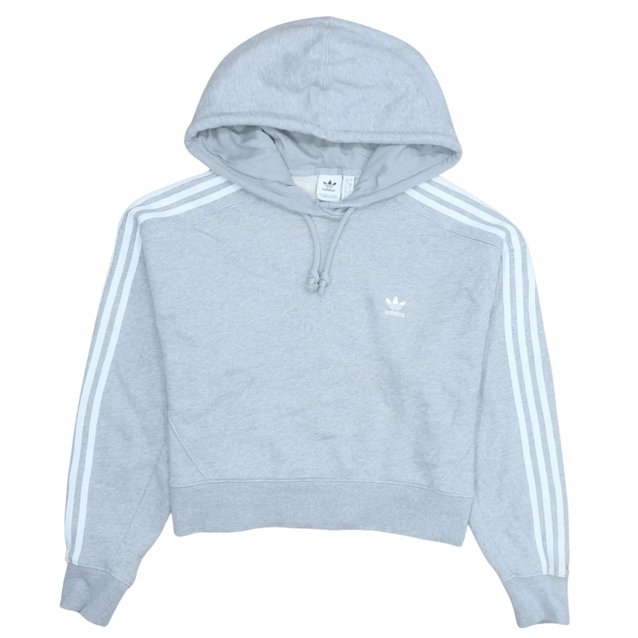 Adidas Light Grey Hoodie Women’s Small Trefoil Embroidered Logo Three Stripe Sleeves Pullover sold by Vintage Club