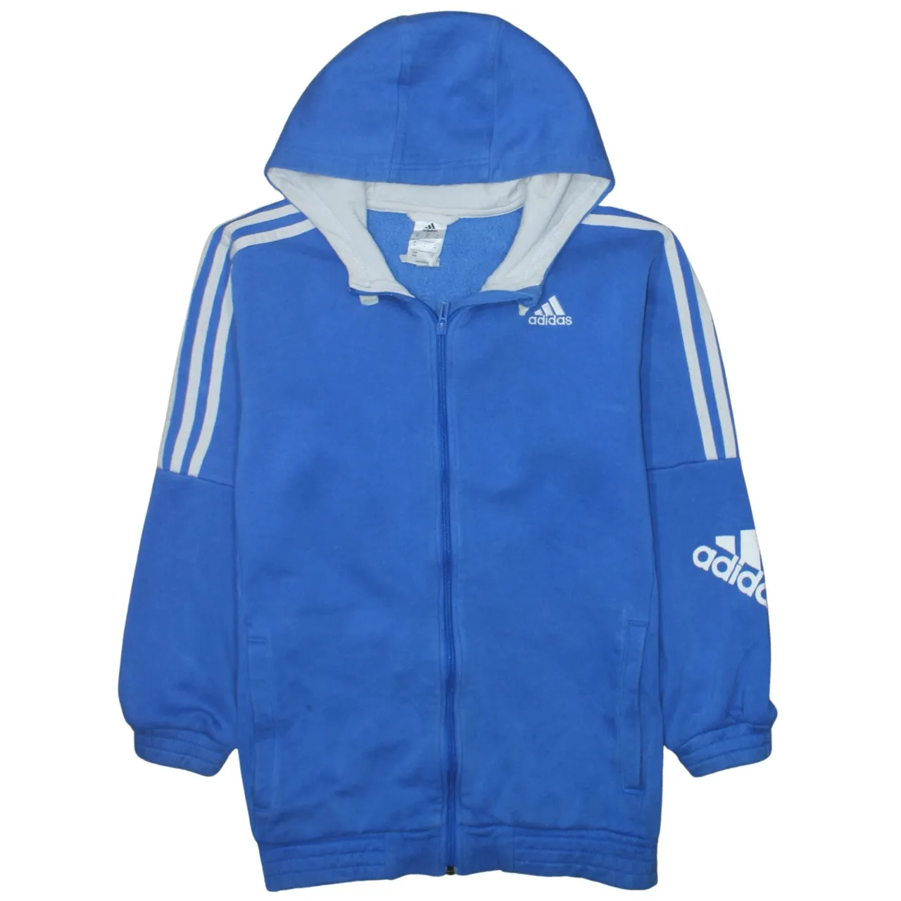 Adidas 90's Striped Sleeve Full Zip Up Hoodie Medium Blue sold by Vintage Club