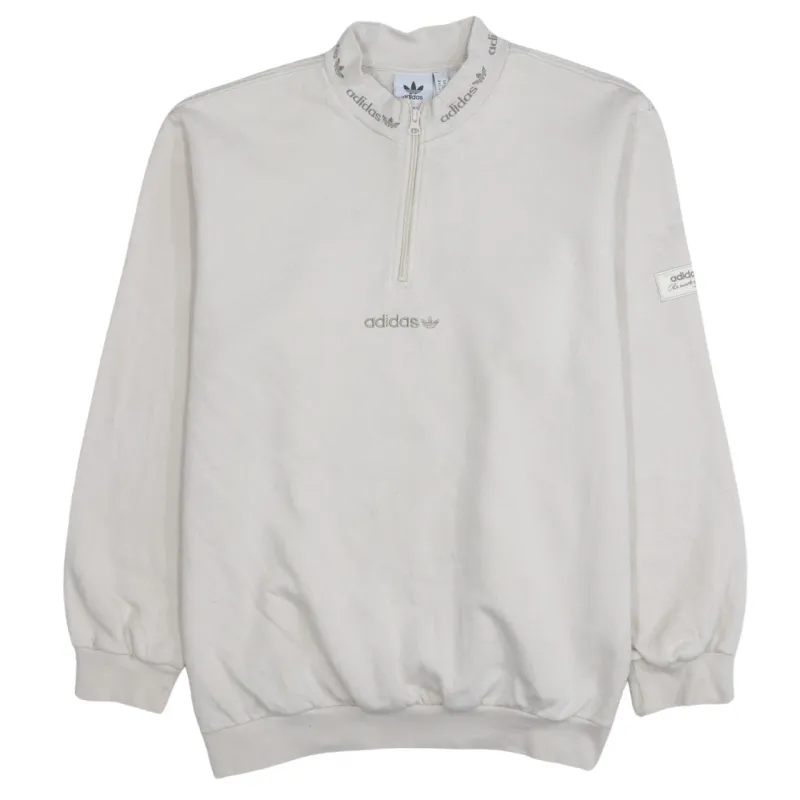 Adidas 90's Lightweight Quarter Zip Sweatshirt Medium Beige Cream sold by Vintage Club