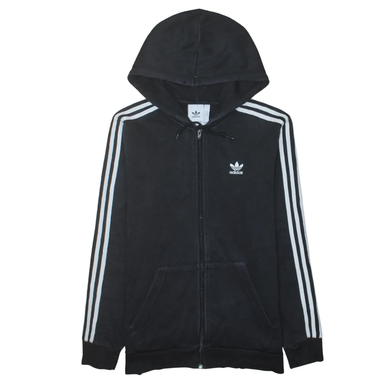 Adidas 90's Striped Sleeve Full Zip Up Hoodie Small Black sold by Vintage Club