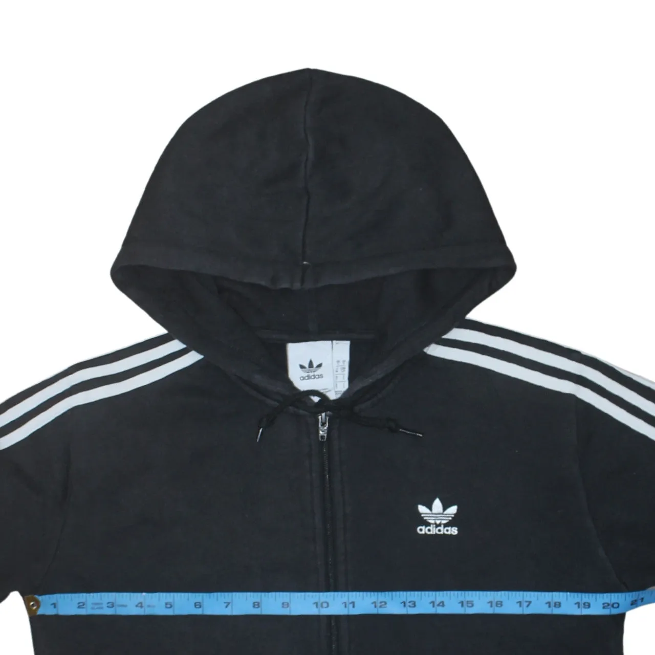 Adidas 90's Striped Sleeve Full Zip Up Hoodie Small Black sold by Vintage Club product image thumbnail 5