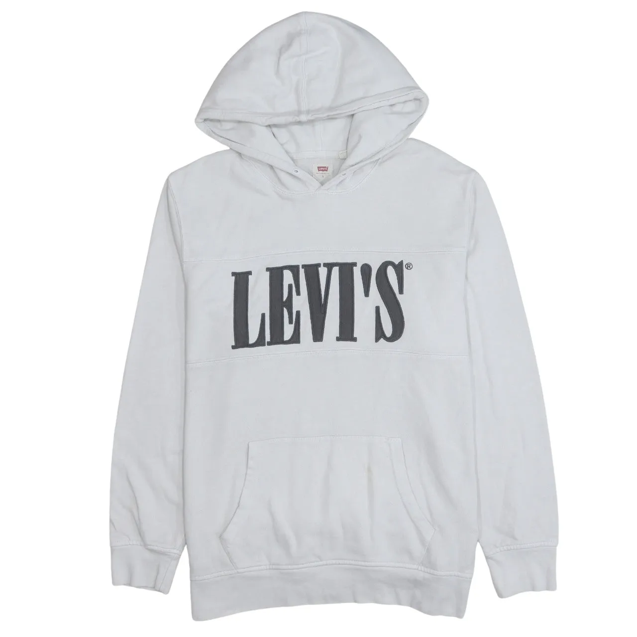 Levi's 90's Spellout Pullover Hoodie Large White sold by Vintage Club