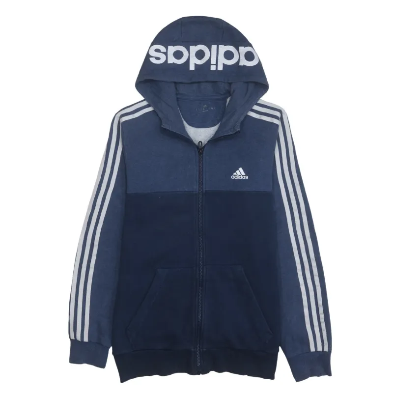 Adidas 90's Striped Sleeve Full Zip Up Hoodie Medium Navy Blue sold by Vintage Club