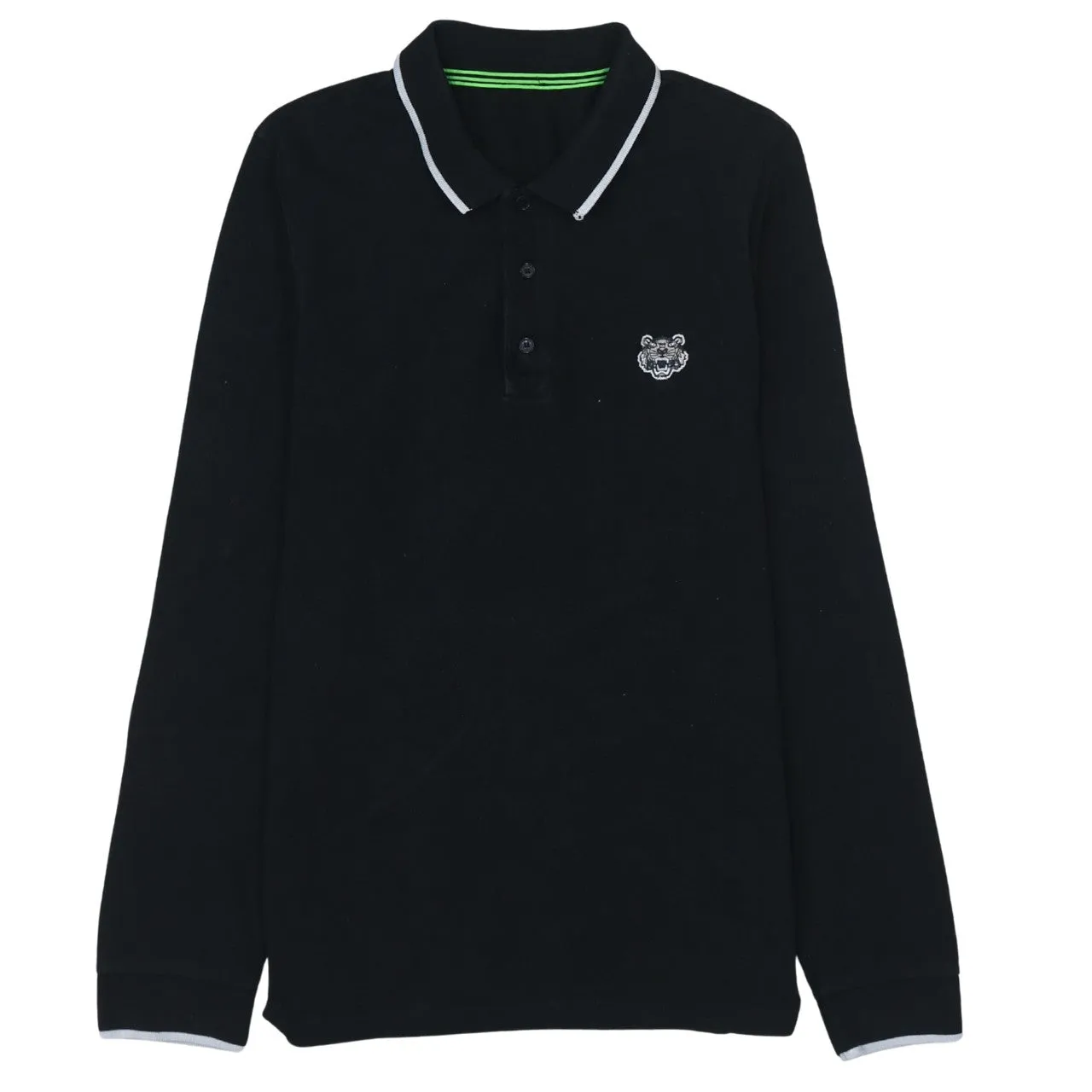 Retro 90's Long Sleeve Quarter Button Polo Shirt Small Black sold by Vintage Club