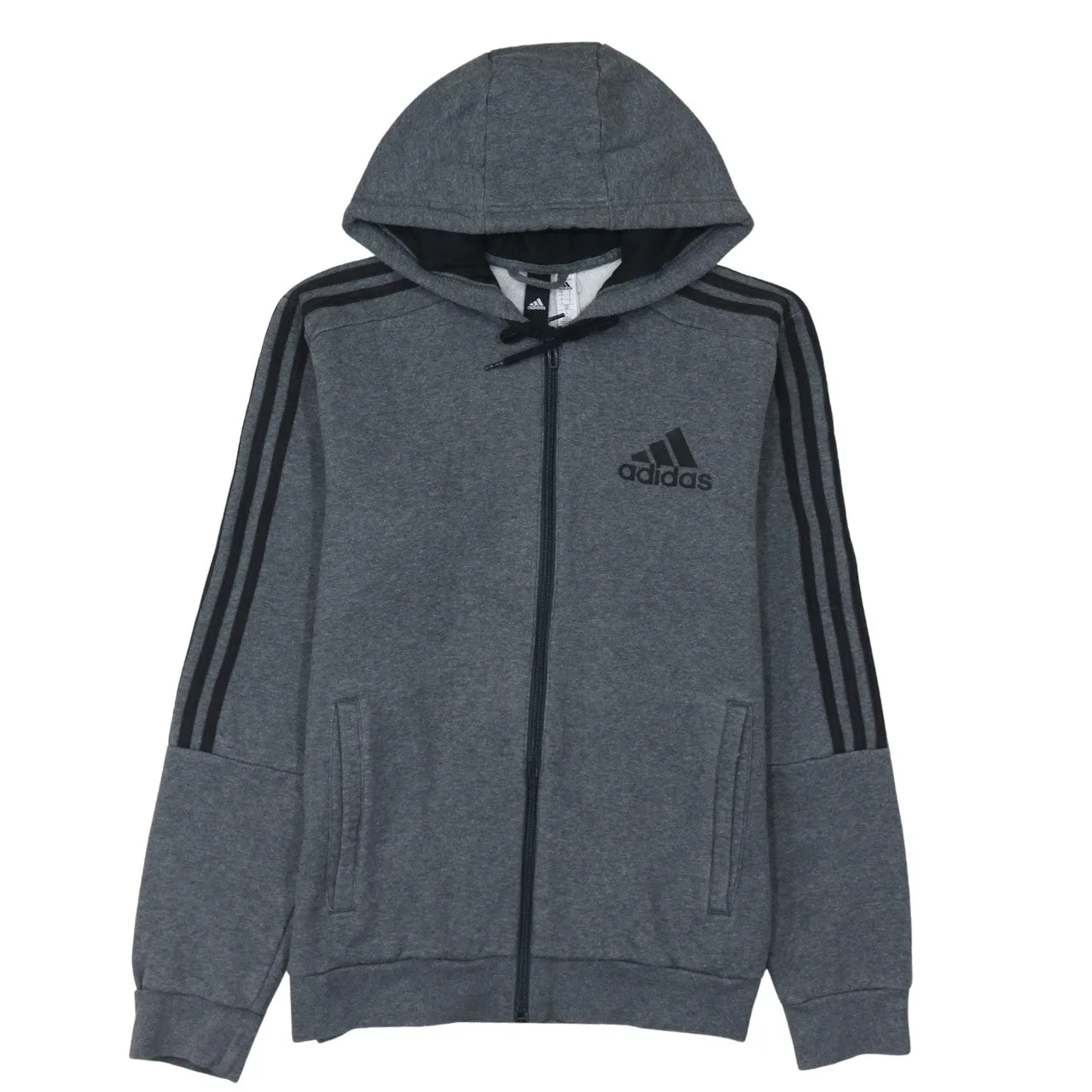 Adidas 90's Striped Sleeve Full Zip Up Hoodie Small Grey sold by Vintage Club