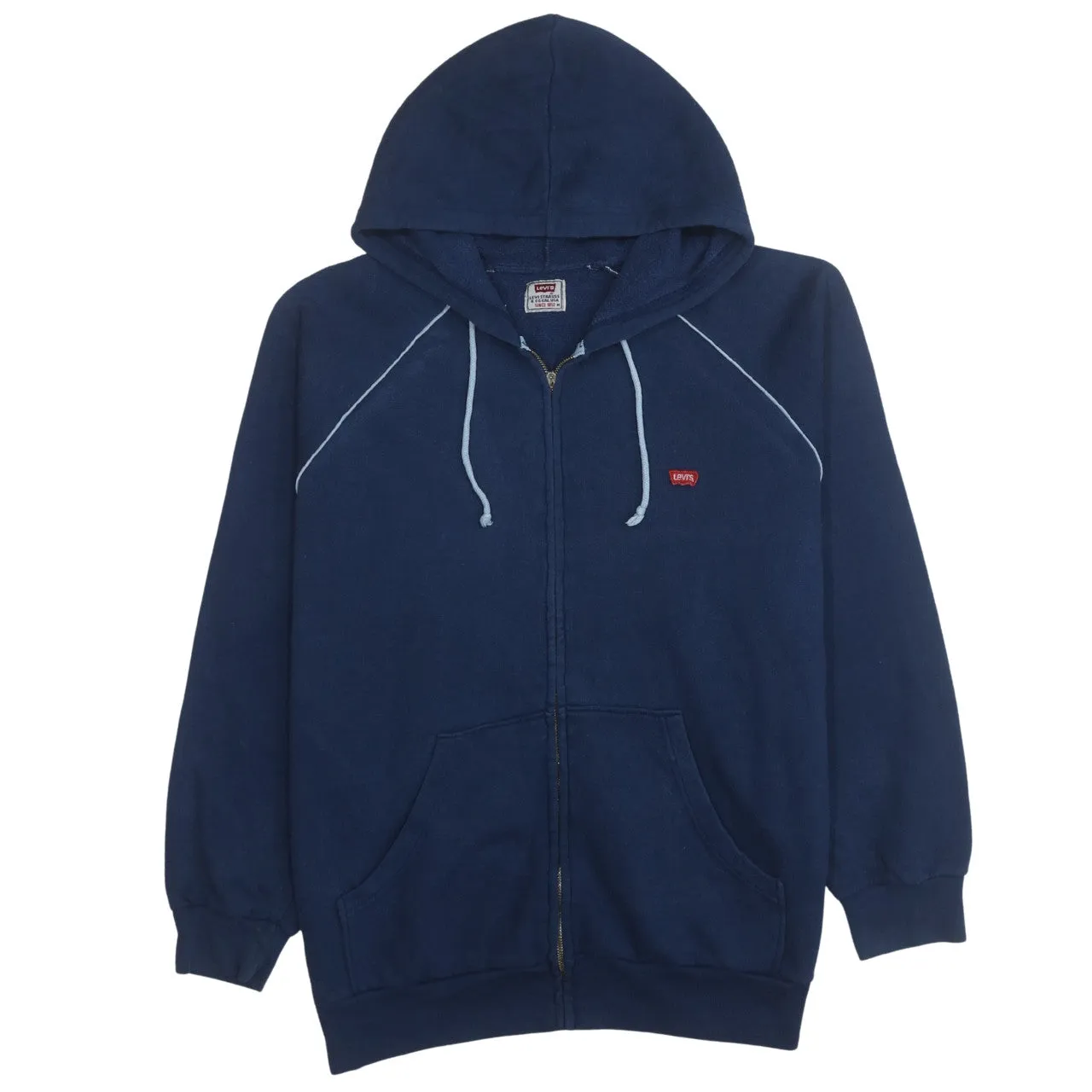 Levi's 90's Drawstring Pockets Full Zip Up Hoodie Medium Navy Blue sold by Vintage Club