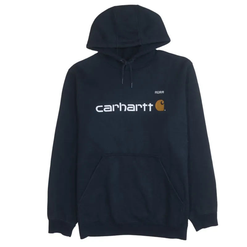 Carhartt 90's Spellout Pullover Hoodie Large Navy Blue made by Carhartt