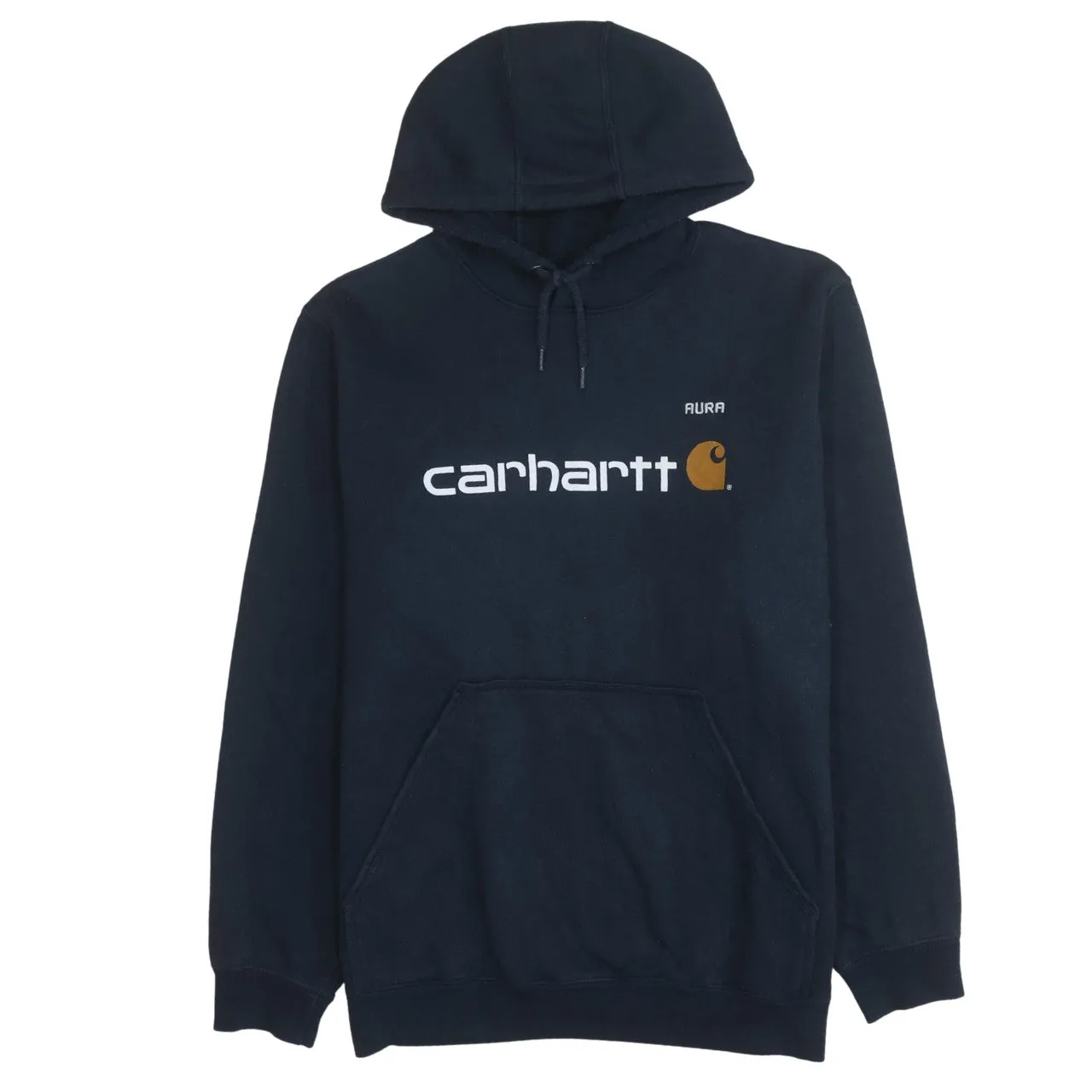 Carhartt 90's Spellout Pullover Hoodie Large Navy Blue sold by Vintage Club