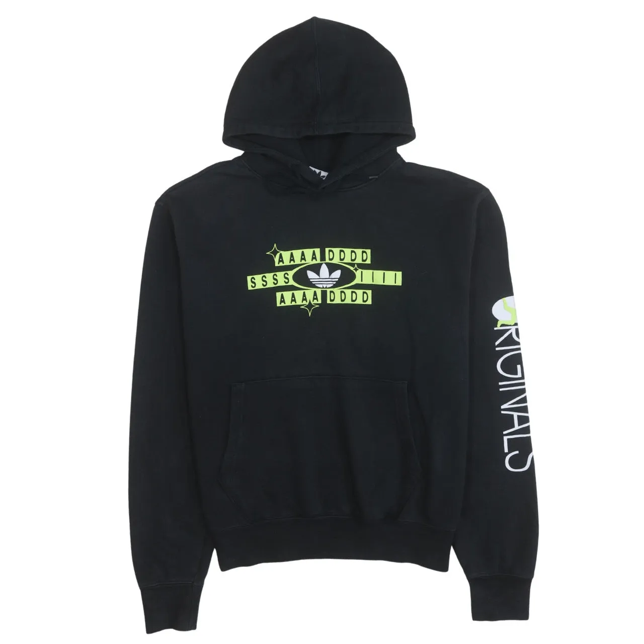 Adidas 90's Drawstring Pockets Pullover Hoodie Medium Black sold by Vintage Club