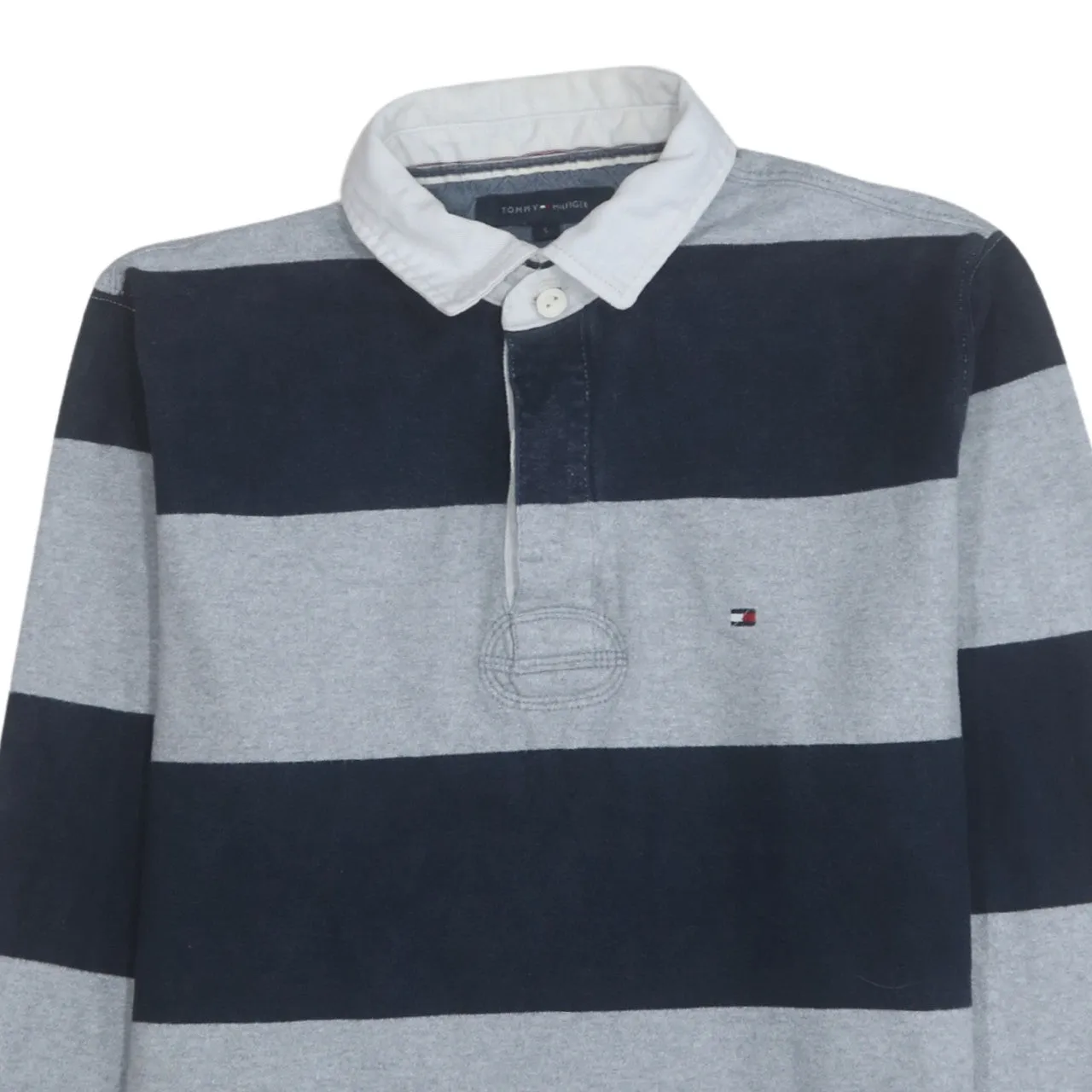 Tommy Hilfiger 90's Long Sleeve Quarter Button Polo Shirt Small Grey sold by Vintage Club product image thumbnail 3
