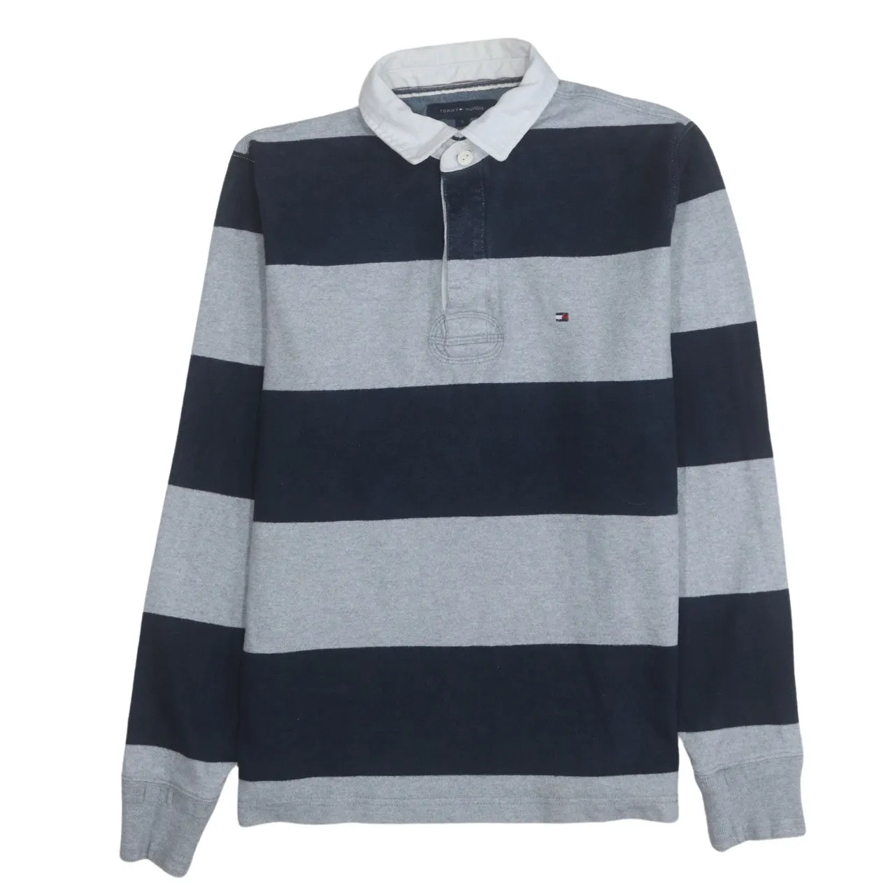 Tommy Hilfiger 90's Long Sleeve Quarter Button Polo Shirt Small Grey sold by Vintage Club