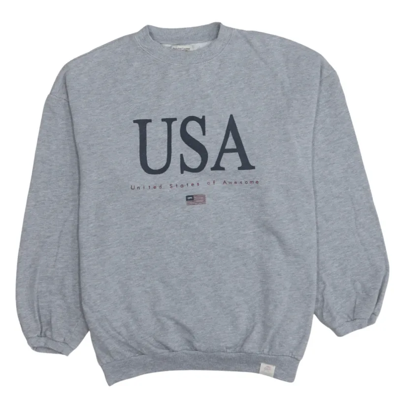 Pull&Bear 90's USA Crew Neck Sweatshirt Small Grey sold by Vintage Club