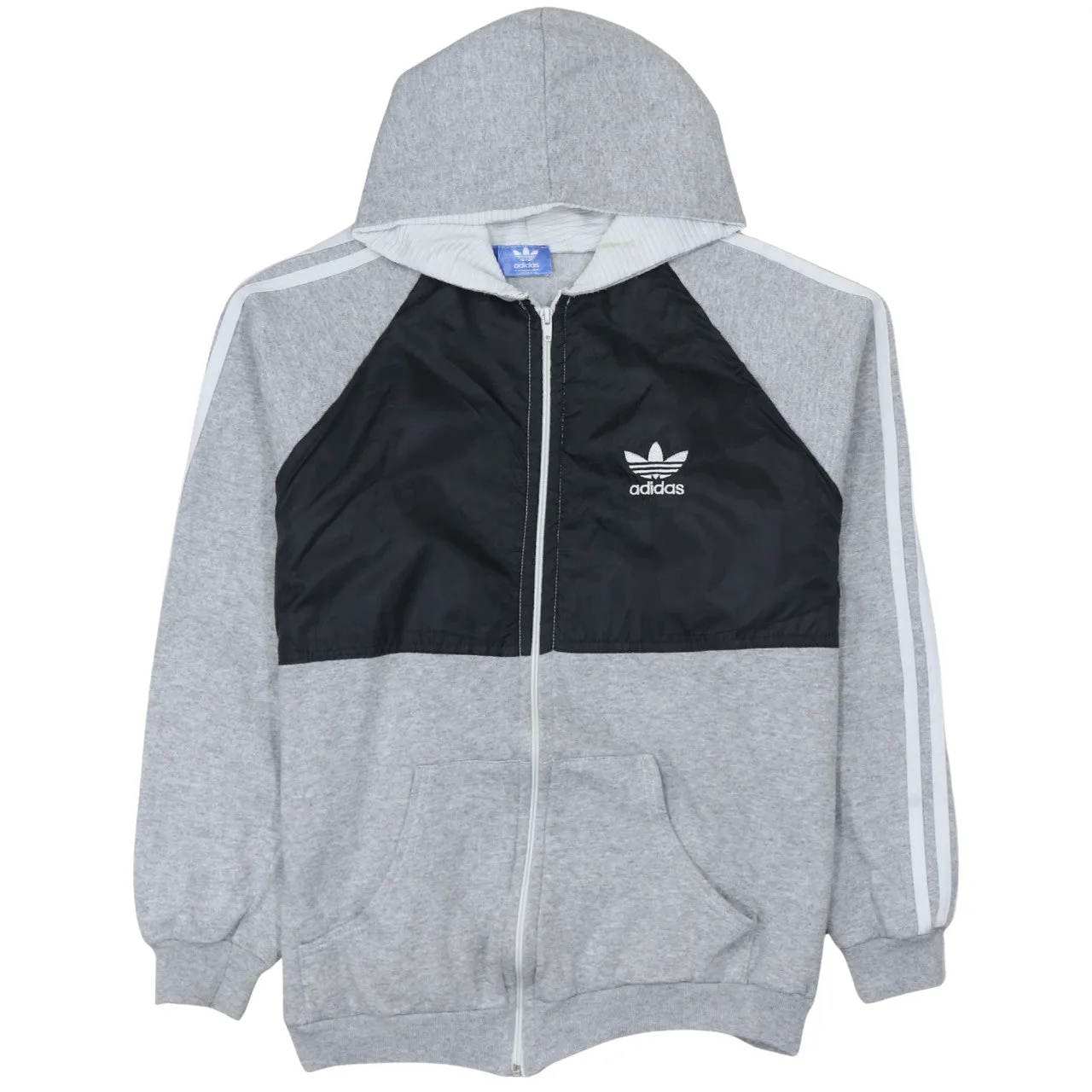 Adidas 90's Striped Sleeve Full Zip Up Hoodie Medium Grey sold by Vintage Club