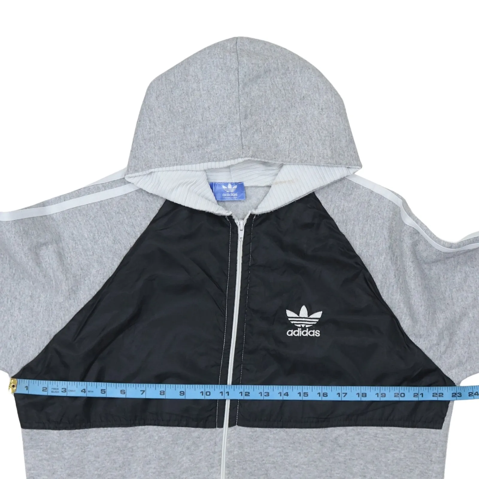 Adidas 90's Striped Sleeve Full Zip Up Hoodie Medium Grey sold by Vintage Club product image thumbnail 5