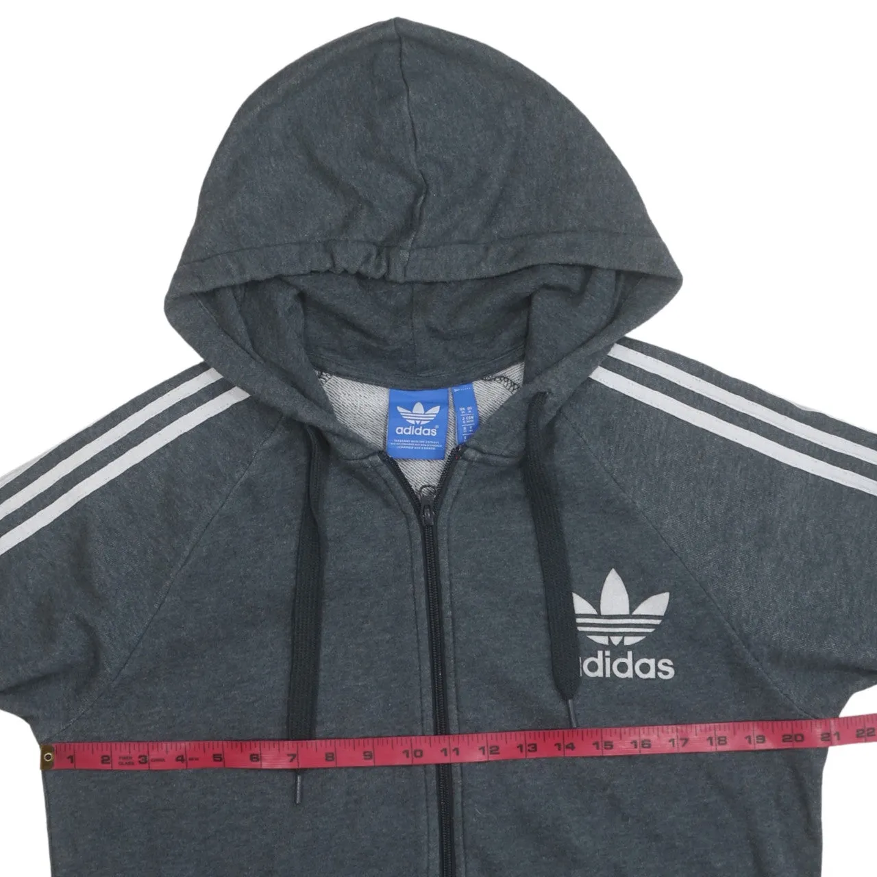 Adidas 90's Striped Sleeve Full Zip Up Hoodie Medium Grey sold by Vintage Club product image thumbnail 5