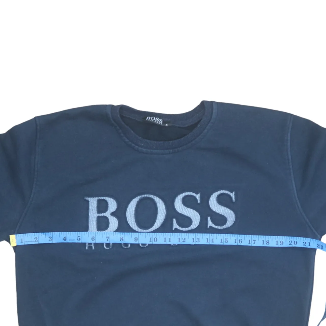 HUGO BOSS Navy Blue Sweatshirt Women's XLarge Embroidered Front Logo Crewneck Pullover sold by Vintage Club product image thumbnail 5