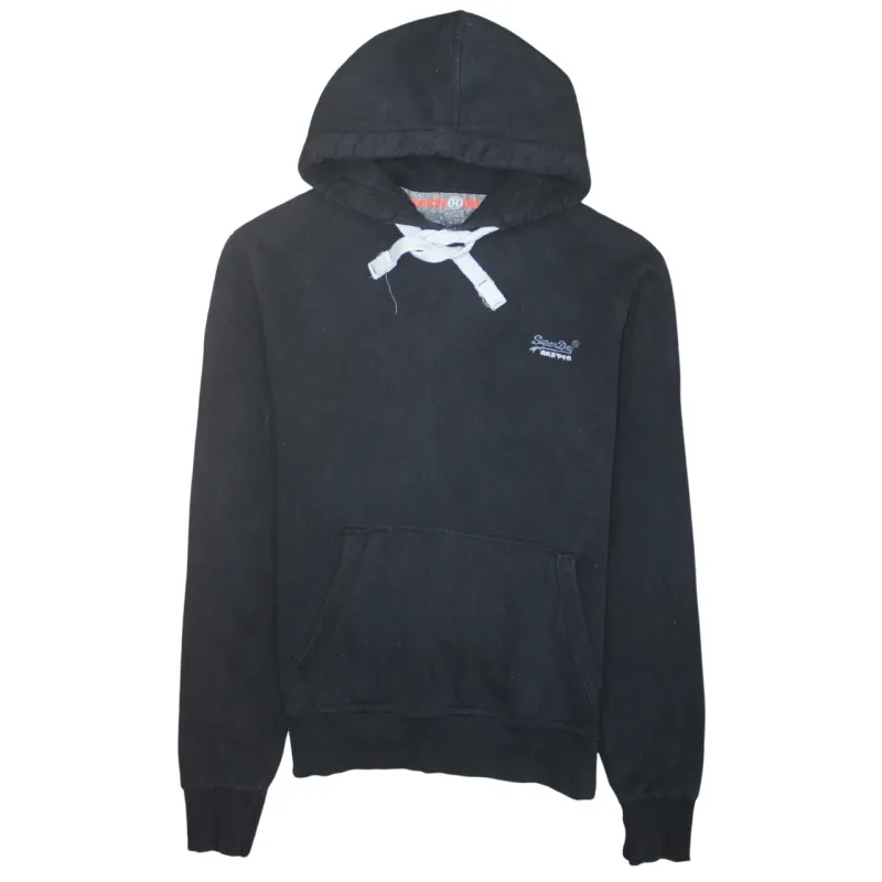 Super Dry 90's Drawstring Pockets Pullover Hoodie Small Black sold by Vintage Club