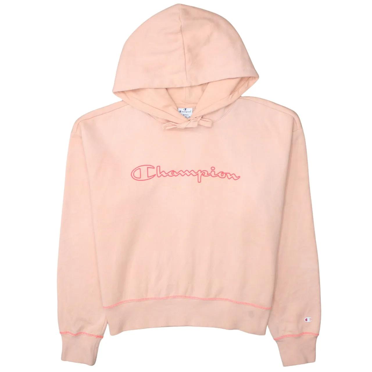 Champion 90's Spellout Pullover Hoodie Large Pink sold by Vintage Club