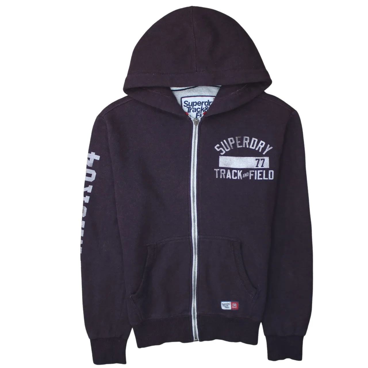 Super Dry 90's Drawstring Pockets Full Zip Up Hoodie Small Burgundy Red sold by Vintage Club