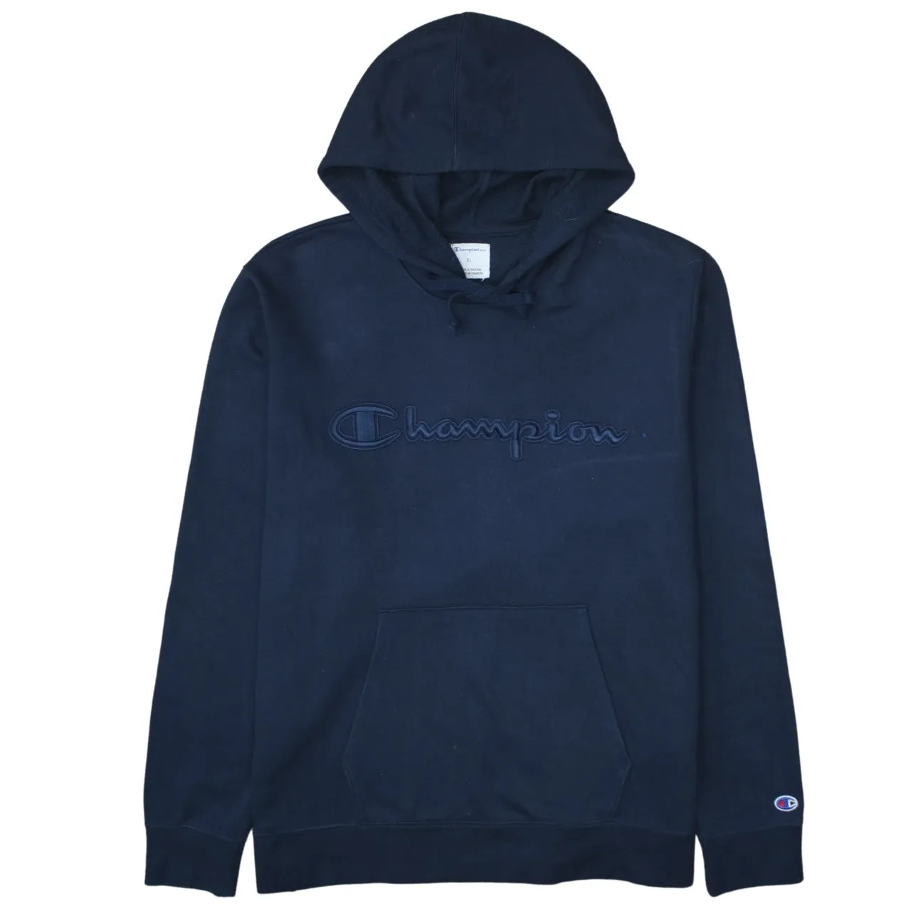 Champion 90's Spellout Pullover Hoodie XLarge Navy Blue sold by Vintage Club