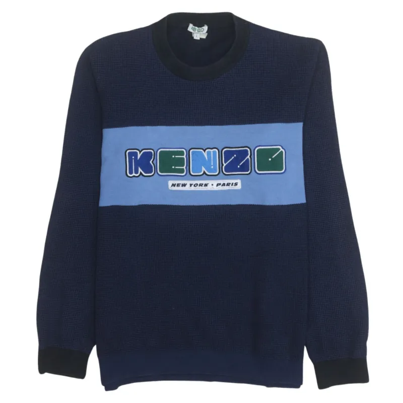 Kenzo 90's Spellout Crew Neck Sweatshirt Large Navy Blue sold by Vintage Club