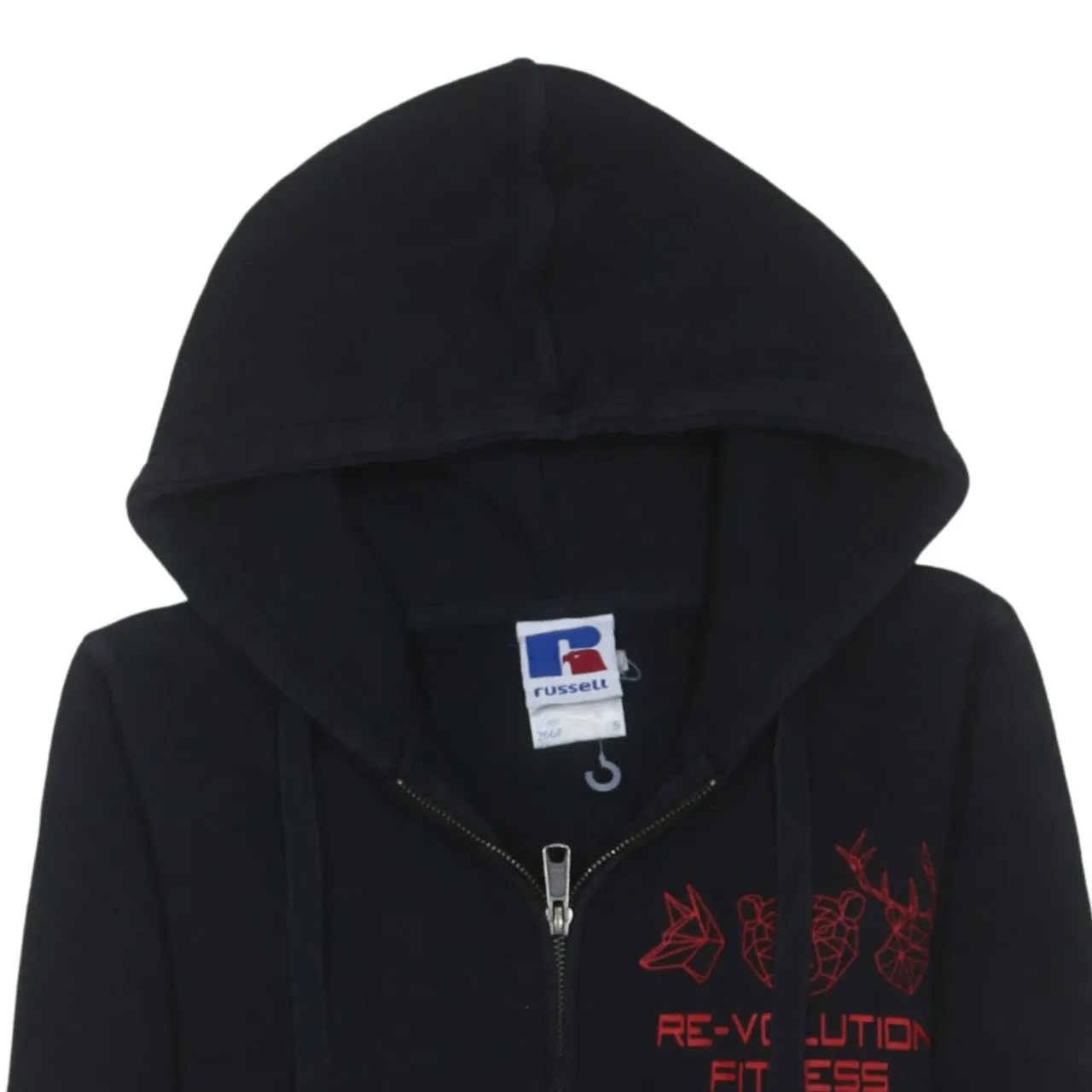Russell Athletic 90's Drawstring Pockets Full Zip Up Hoodie Small Black sold by Vintage Club product image thumbnail 3