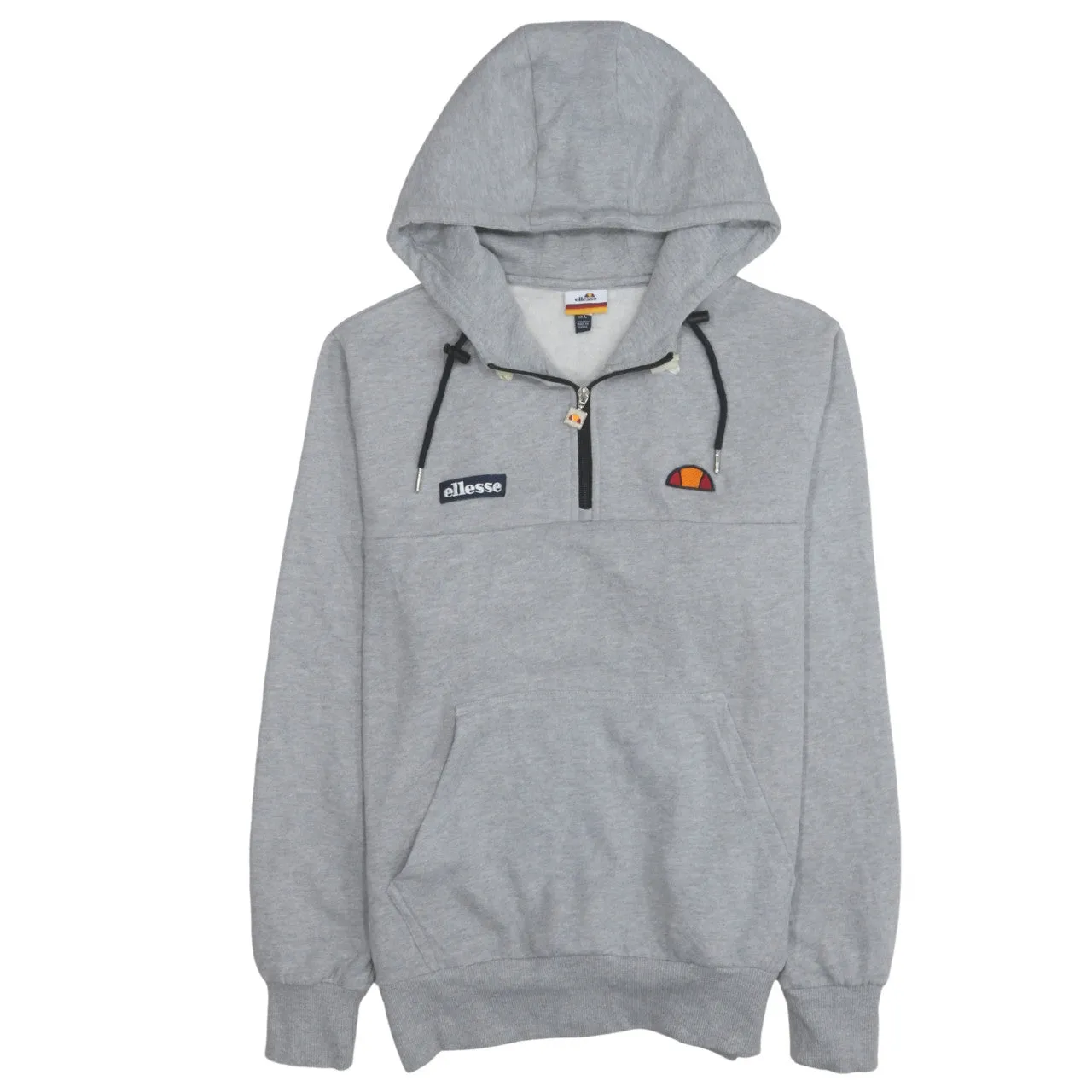 Ellesse 90's Drawstring Pockets Quarter Zip Hoodie Large Grey sold by Vintage Club