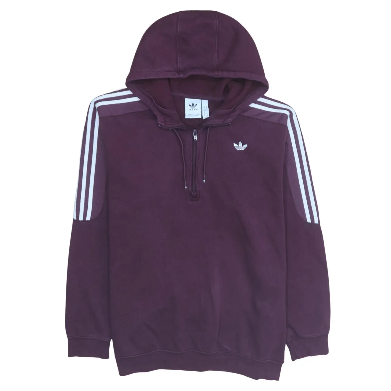 Adidas 90's Striped Sleeve Pullover Hoodie XLarge Burgundy Red sold by Vintage Club