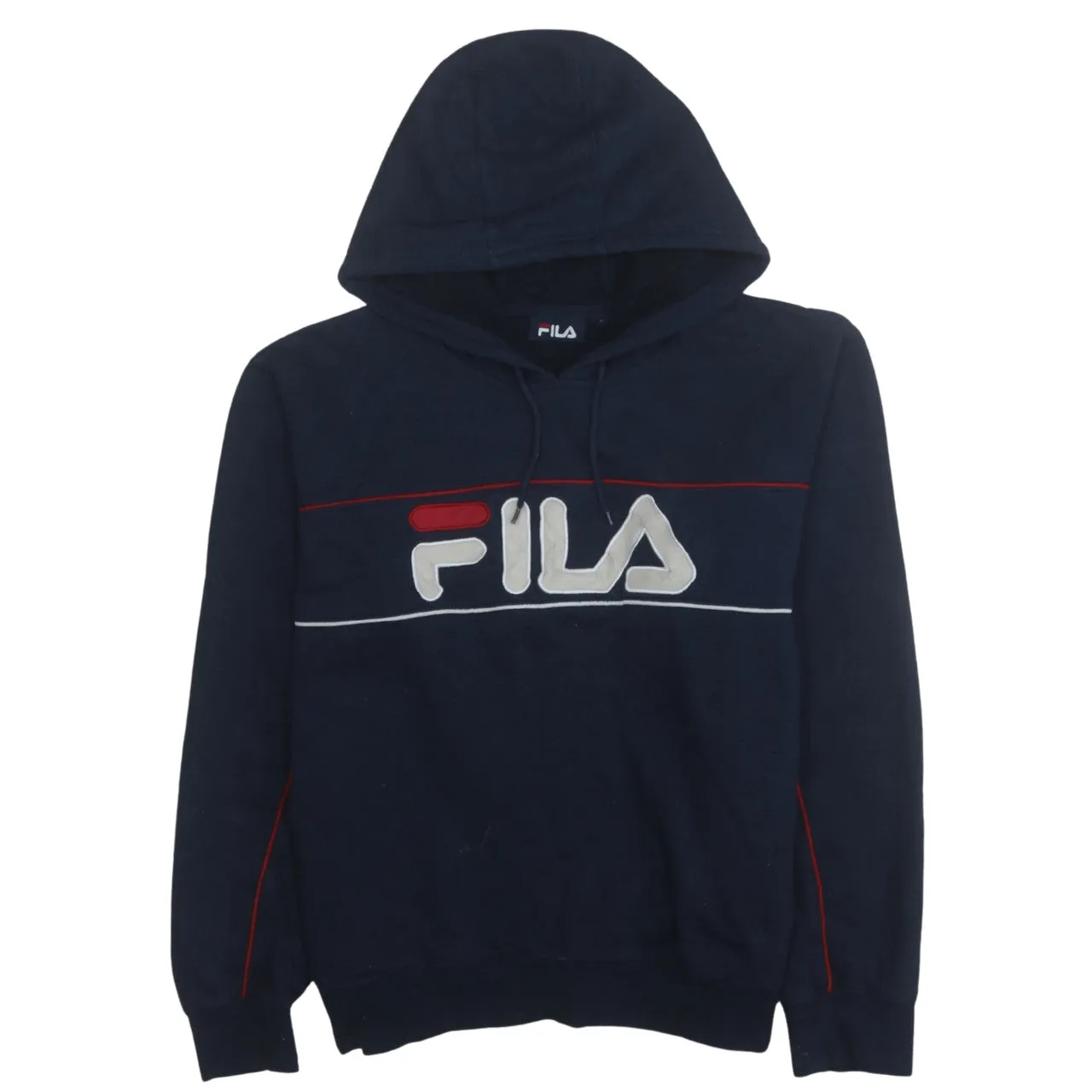 Fila 90's Spellout Pullover Hoodie Small Navy Blue sold by Vintage Club