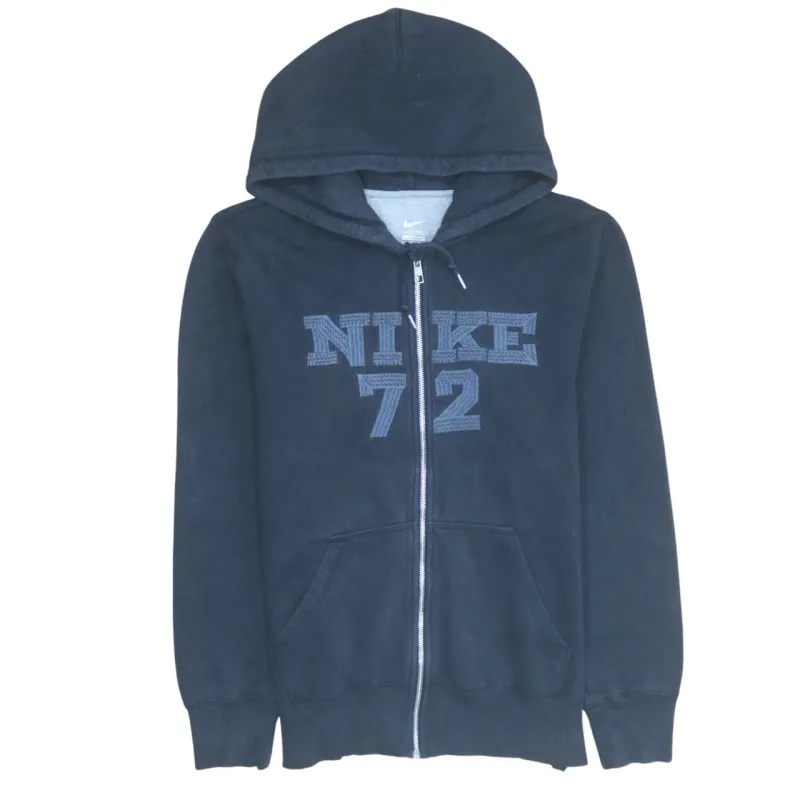 Nike Black Full Zip Hoodie Men's Medium Embroidered Nike 72 Logo Front Pockets Sweatshirt made by Nike