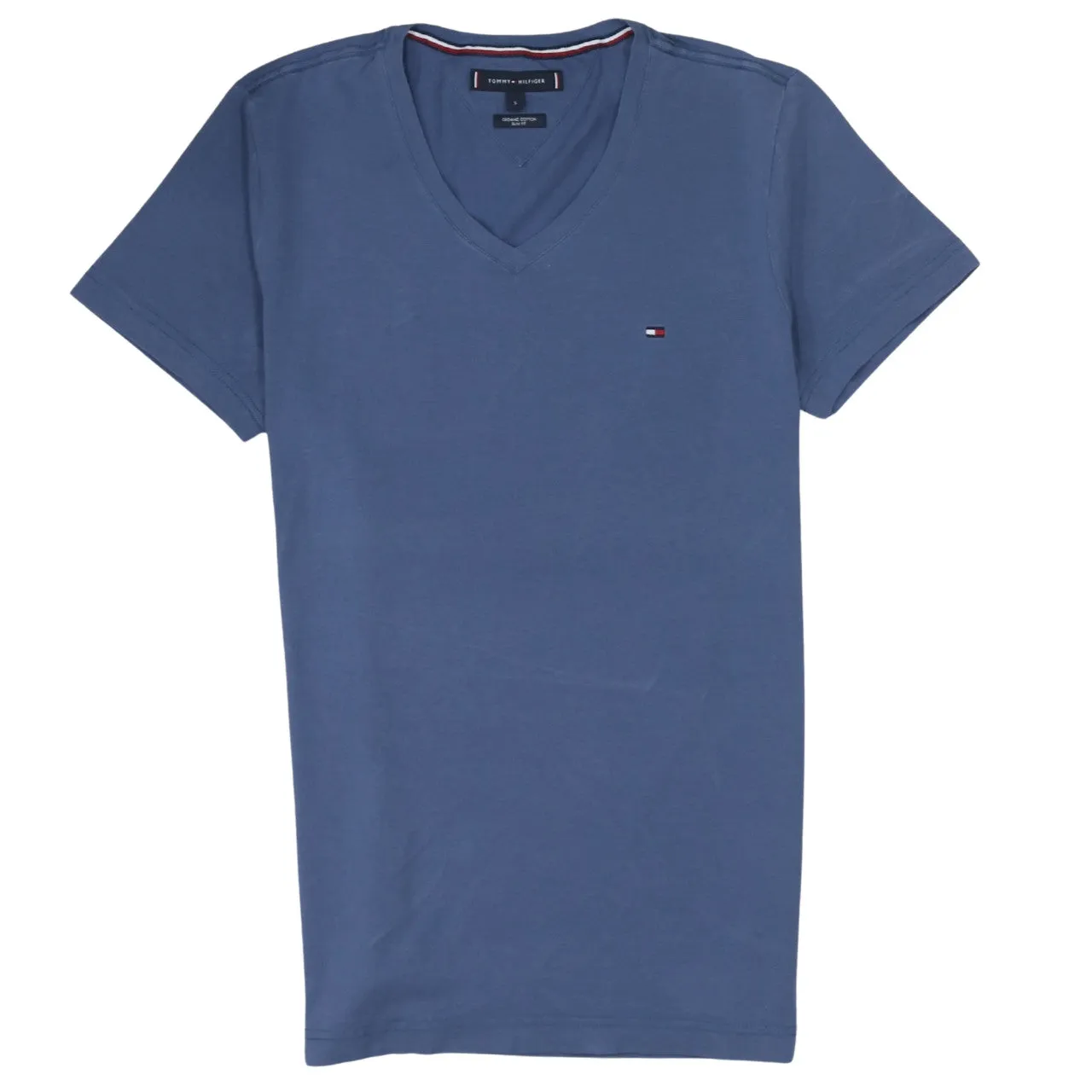 Tommy Hilfiger 90's Short Sleeves V Neck T Shirt Small Blue sold by Vintage Club