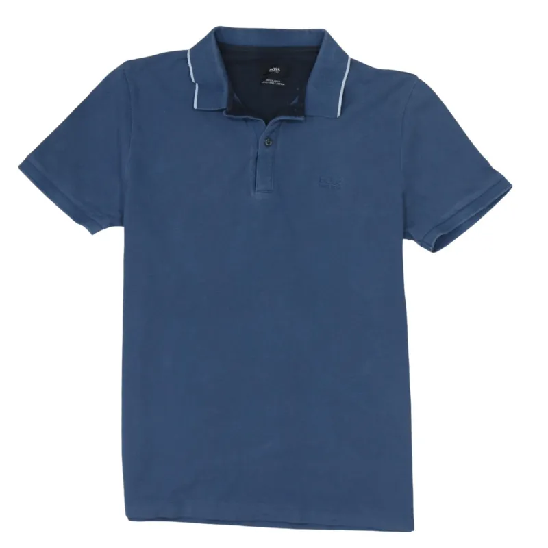HUGO BOSS 90's Short Sleeves Quarter Button Polo Shirt Small Blue sold by Vintage Club