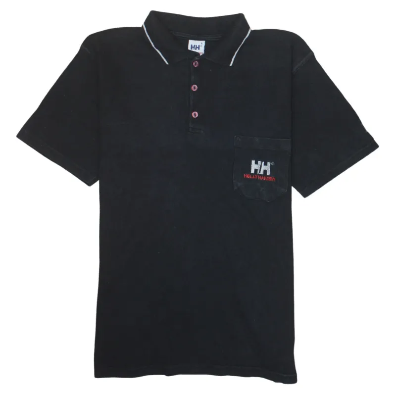 Helly Hansen 90's Short Sleeves Quarter Button Polo Shirt Large Black sold by Vintage Club
