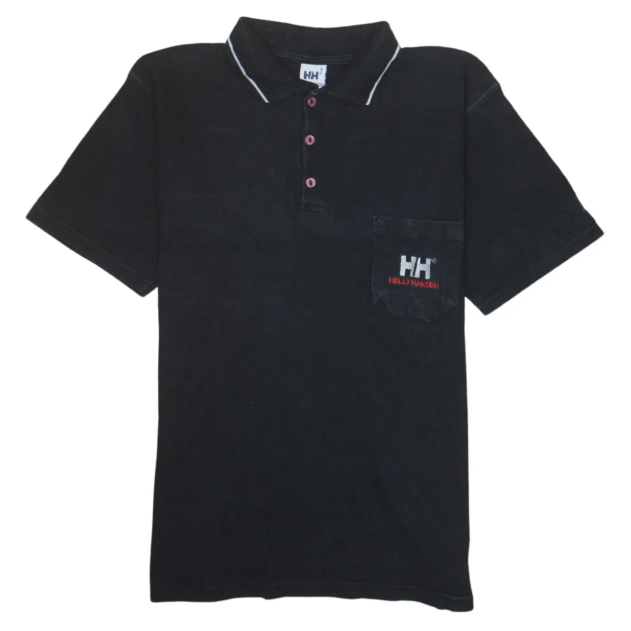 Helly Hansen 90's Short Sleeves Quarter Button Polo Shirt Large Black sold by Vintage Club