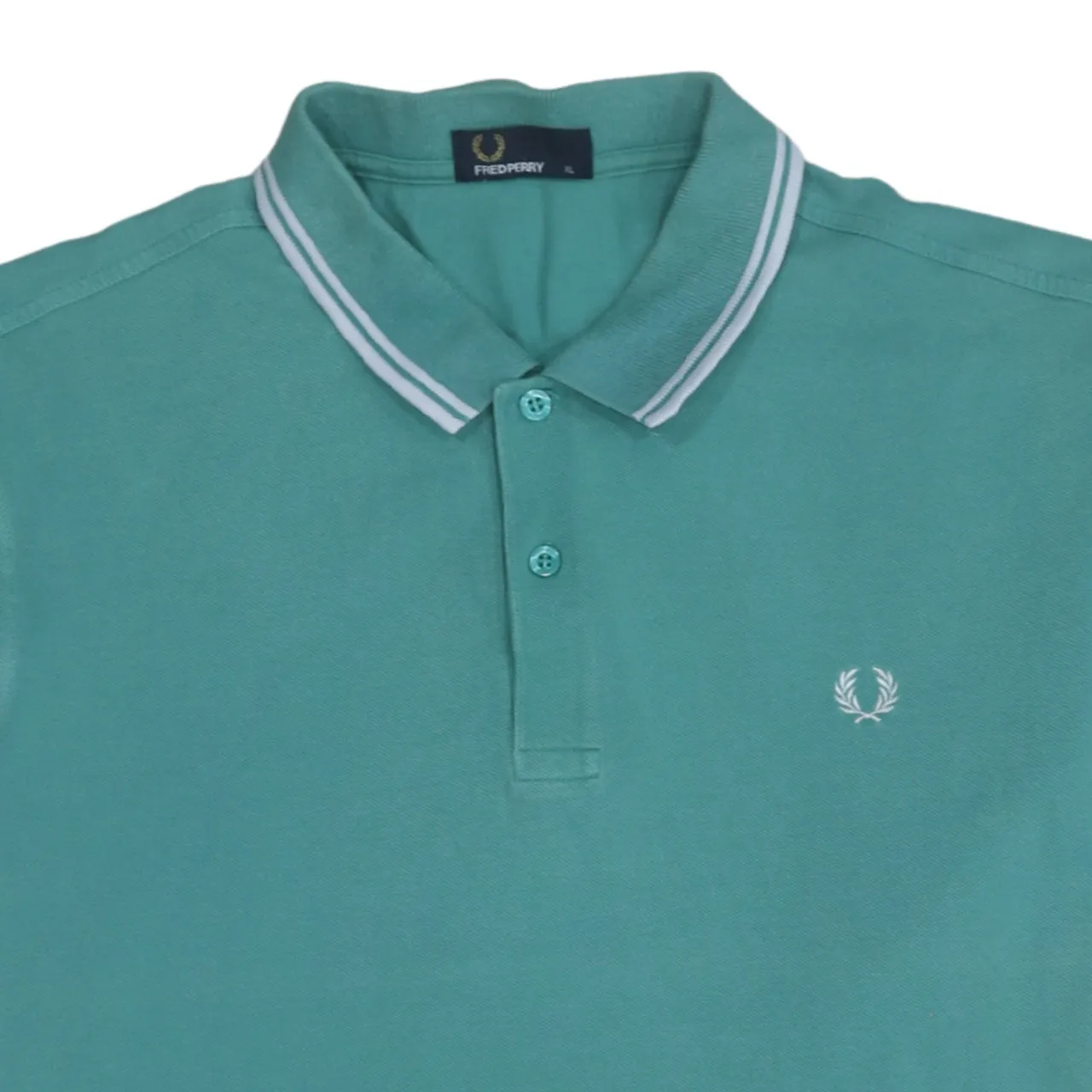 FRED PERRY 90's Short Sleeves Quarter Button Polo Shirt XLarge Green sold by Vintage Club product image thumbnail 3
