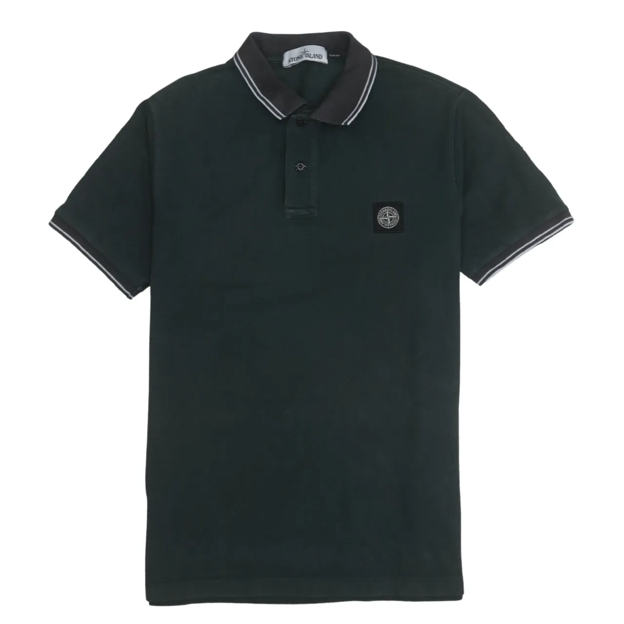 Stone Island 90's Short Sleeves Quarter Button Polo Shirt Medium Green sold by Vintage Club