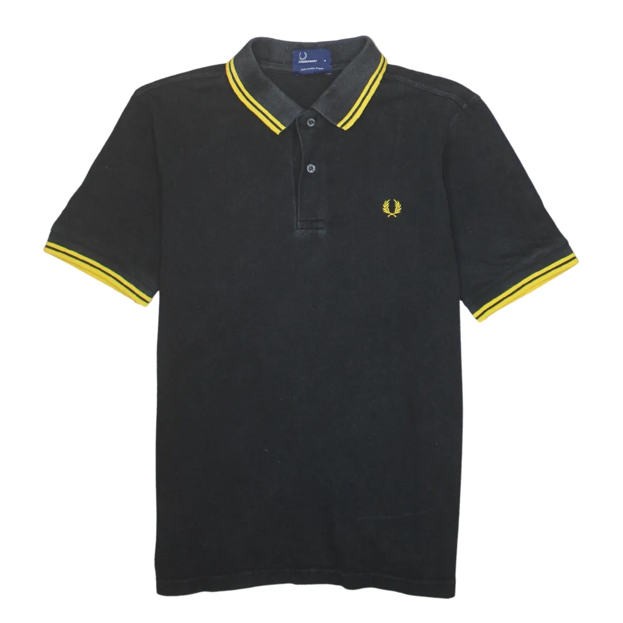 FRED PERRY 90's Short Sleeves Quarter Button Polo Shirt Medium Black sold by Vintage Club